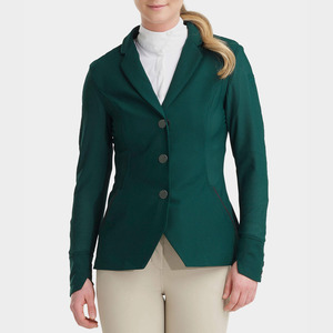 Chaqueta de equitación para mujer, verde, poliéster y algodón, manga larga, para salto ecuestre, competición, con logo personalizado, venta al por mayor - Product Image 2