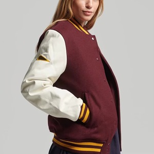 Women Varsity Baseball <b>Jacket</b> Custom Embroidered Wool <b>Leather</b> Letterman Outerwear Factory OEM ODM Sample Service - Product Image 4