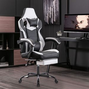 Sedia da Ufficio Ergonomica in Pelle PVC con Schienale Alto, Poggiatesta e Supporto Lombare, Stile Racing, Include Poggiapiedi - Product Image 2