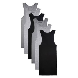 Men's 100% Cotton Lightweight Knitted Tank Top O-Neck Solid Color Breathable Sleeveless Vest Casual Wear Black Gray - Product Image 1