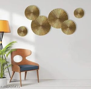 Moderno y Lujoso Juego de Arte Mural Metálico con Diseño de Rayos de Sol Dorados, Decoración de Pared Circular con Textura 3D para Sala de Estar, Dormitorio, Interiores Boho - Product Image 5
