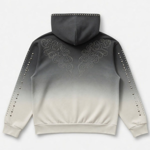 Sudadera con capucha personalizada con estampado de serigrafía, pedrería y cremallera, de algodón 100% de alto gramaje, estilo vintage streetwear unisex. - Product Image 2