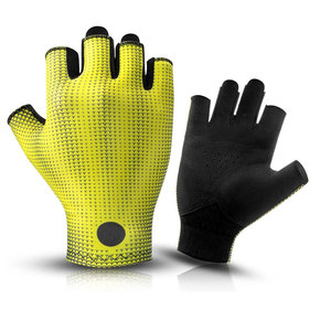 Gants de cyclisme unisexes mi-doigts jaunes à motif pois noirs, respirants, en polyester enduit de polyuréthane, antidérapants, ajustement universel - Product Image 1