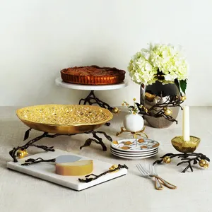 Frutero de Metal Dorado de Lujo con Base de Rama de Árbol, Bandeja Decorativa para Servir, para Decoración de Mesa en Hogar, Hotel o Boda - Product Image 3