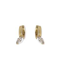 Boucles d'oreilles créoles Huggie en diamant de laboratoire taille Marquise, minimalistes et modernes, en or massif 14K, bijoux fins, cadeau pour mariage et fête - Product Image 3