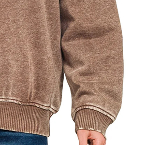 Lavish Look Brown <b>Women's</b> <b>Quarter</b> <b>Zip</b> Fleece Sweatshirt Stand Collar Regular Fit Solid Color Three <b>Quarter</b> Sleeve Knitted Cotton - Product Image 5