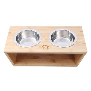 Cuencos para perros ecológicos personalizados HNH Craft HNH4115 Madera de forma cuadrada con incrustaciones de nogal No automáticos Nuevos productos al por mayor - Product Image 1