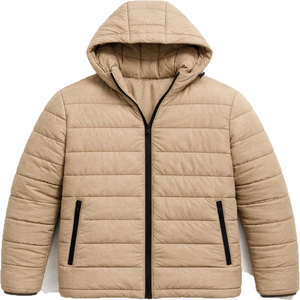 Veste matelassée à capuche pour homme, couleur unie, coupe régulière, coupe-vent, vêtements décontractés d'hiver, fermeture éclair sur le devant - Product Image 1
