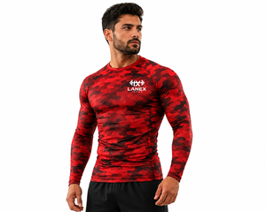 Custom <b>Men's</b> Red Camouflage <b>Compression</b> Rash Guard Long Sleeve Gym <b>Shirt</b> Athletic Fitness Training Workout Sportswear Base Layer - Product Image 1