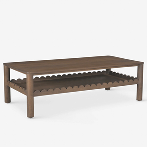 Solid Mango Wooden Brown Finish With <b>Vintage</b> Scalloped Edges Open Self Home Living Room Office Centerpiece Sofa <b>Coffee</b> <b>Table</b> - Product Image 2