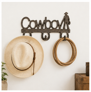 Cast Iron Cowboy Wall Hook Key <b>Holder</b> Rustic Brown Horseshoe Design Heavy Duty Western Decorative Coat & <b>Hat</b> Rack With 3 Hooks - Product Image 4