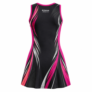 Vestido de Netball Personalizado para Mujer, Color Negro, Rosa Intenso, Coral y Plateado, Sublimado, Sin Mangas, Cuello Redondo, Uniforme de Equipo con Número de Posición - Product Image 5