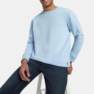 <b>Men</b> Light Blue Crew Neck Sweatshirt Regular Fit Solid Color Knitted Cotton <b>Pullover</b> Casual Streetwear Long Sleeve Top <b>For</b> Winter - Product Image 4