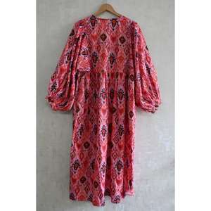 Vestido de Algodón con Estampado de Bloques para Mujer, Hecho a Mano, Estilo Boho, para Verano, Ligero, Transpirable, de Tela Natural - Product Image 5