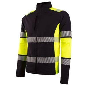 Chaqueta de Seguridad de Alta Visibilidad Negra con Rayas Reflectantes Amarillas, Cierre Completo, Ropa de Trabajo de Softshell - Product Image 1