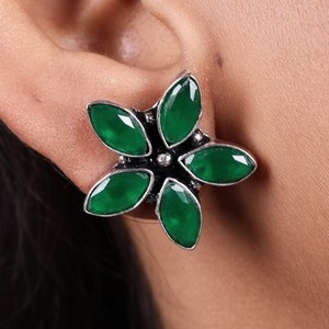 Wholesale Oxidized <b>Silver</b> Flower Shape Quartz Multi <b>Stud</b> Earrings Wholesale Bulk | Indian Ethnic Boho Factory Manufacturer - Product Image 4