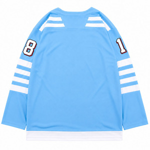 Maillot de hockey sur glace bleu ciel à manches longues, col en V, anti-humidité, vêtements de sport d'équipe, impression sublimée, adulte unisexe, coupe classique - Product Image 2