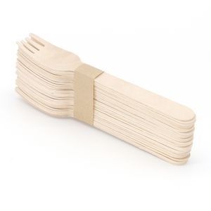 Fourchettes jetables robustes en bois de bouleau de 155 mm pour desserts de boulangerie, coupes de fruits et cafés, idéales pour la restauration extérieure et les buffets. - Product Image 1