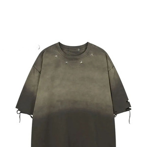 T-shirts déchirés à épaules tombantes pour hommes, 100 % coton, légers, impression de logo personnalisée, service OEM. - Product Image 5