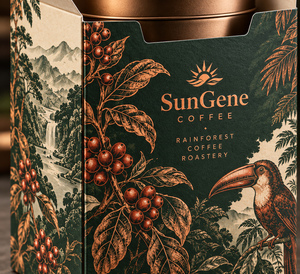 กล่องกาแฟแบบมีฝาล็อคอัตโนมัติ พิมพ์ลาย สำหรับร้านค้ากาแฟ Custom Rainforest Coffee Roastery - Product Image 3
