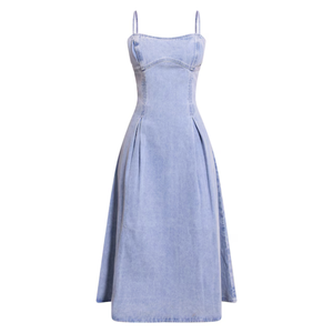 Vestidos Midi Casuales de Mezclilla para Mujer, para Todas las Temporadas, 100% Algodón Lavado, Tela Cómoda y Transpirable, Manga Larga, Color Degradado - Product Image 1