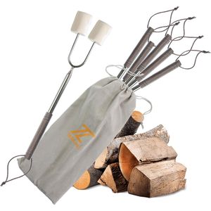 Brochetas telescópicas de acero inoxidable SUS304 de 41 pulgadas con mango de madera para asar malvaviscos en brasero - Herramientas para barbacoa - Product Image 1