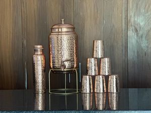 Luxury Copper <b>Water</b> Dispenser Hammered Finish Copper Beverage <b>Container</b> Manufacturer India - Product Image 2