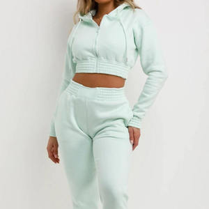 Ensemble de survêtement vert menthe à capuche pour femme, sweat-shirt long et pantalon de jogging assorti, coupe décontractée, couleur unie - Product Image 6