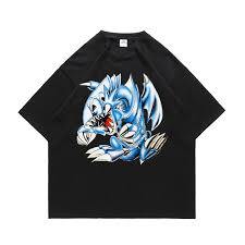 2026 Custom Logo Heavyweight Cotton T-Shirt <b>Men's</b> Streetwear White Tee with Large Blue Mecha Dragon Graphic. - Product Image 3