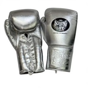 No Boxing No Life Silver PU Leather Boxing Gloves <b>Lace</b>-Up Training Gear for Adults - Product Image 1
