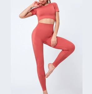 Ensembles de sport 5 pièces sans coutures, color block, tenues de yoga, shorts, leggings, crop top, gym - Product Image 6