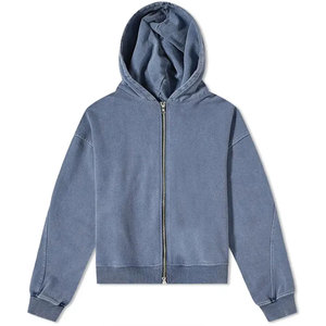 Sweat-shirt unisexe bleu à capuche zippé en molleton 100 % coton écologique, tricoté, décontracté, hiver, 400g, coupe classique, poche avant, imprimé - Product Image 6