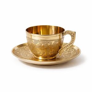 Brass Engraved Designer Golden <b>Tea</b> Cup Saucer <b>Set</b> of 2 150ml Handmade Luxury Coffee Mug <b>Set</b> Vintage Indian Drinkware Gift - Product Image 1