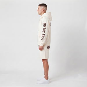 <b>Men's</b> Casual Zipper Puff Print Fleece Hoodie <b>Shorts</b> Set Custom Winter Wear 100% Cotton Fleece Elastic Loose Fit Hoody <b>Shorts</b> Set - Product Image 3