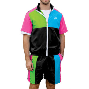 Coupe-vent en nylon surdimensionné à blocs de couleur avec fermeture éclair, imprimé sur mesure, pour homme, idéal pour l'été, avec short de jogging anti-plis et respirant - Product Image 1