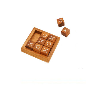 Compact Wooden Tic Tac Toe Game Set With Nine Two-Sided Block Pieces Portable Travel Strategy <b>Puzzle</b> For Kids & Adults, For Fun - Product Image 3