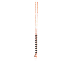 Collier mangalsutra papillon plaqué or rose avec diamants ronds de laboratoire certifiés IGI, chaîne à perles noires pour femmes - Product Image 3