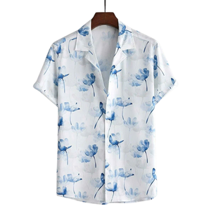 Camisa Hawaiana de verano de manga corta con botones de algodón con Impresión digital personalizada informal para hombres - Product Image 2