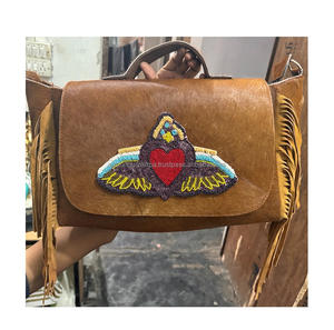 กระเป๋าสะพายข้างหนังวัวสไตล์โบฮีเมียนสำหรับผู้หญิงดีไซน์เนอร์งานแฮนด์เมดยามเย็นช้อปปิ้งแบบมีซิปแบบโบฮีเมียนอินเดีย - Product Image 6