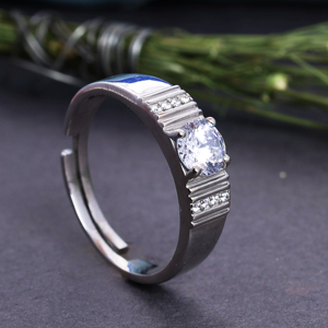 925 Sterling <b>Silver</b> Adjustable Solitaire Diamond <b>Ring</b> for <b>Men</b> Handmade Minimalist Engagement and Women Wedding Band Bulk Her - Product Image 2