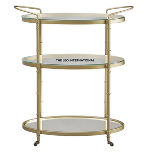 Chariot de service de petit-déjeuner de qualité supérieure, design attrayant, chariot d'hôtel en métal et verre avec roulettes, provenance Inde - Product Image 5