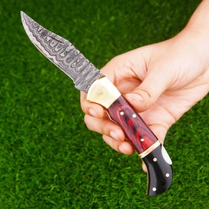 Couteau pliant artisanal en acier Damas de Pasha Enterprises, manche en Micarta, étui en cuir, couteau de survie de haute qualité, couteaux Viking OEM - Product Image 3