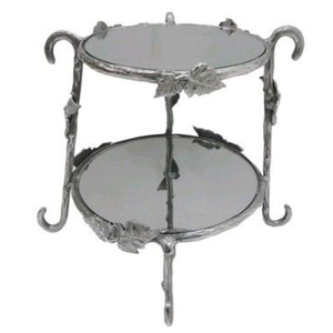 Support à gâteau en métal plaqué or de haute qualité, à deux niveaux, avec décor floral, plateau de présentation de desserts fait main en provenance d'Inde, au design attrayant - Product Image 3