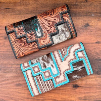 Dompet tangan kulit sapi ukir totol tangan dompet Clutch kulit bulu rancangan antik kartu kredit kulit warna cokelat hadiah dompet uang tunai