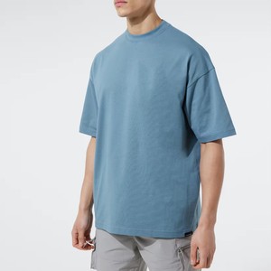 เสื้อยืดผู้ชายทรงโอเวอร์ไซส์สีฟ้าคุณภาพสูง คลาสสิก สไตล์ลำลองสำหรับฤดูร้อน ผ้าหนา ทรงบ็อกซี่ ไหล่ตก แขนสั้น ไม่มีลาย - Product Image 2