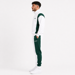 Men's <b>White</b> Green Color Block Hooded 2 in 1 Printed Tracksuit Set Quarter-Zip Sweatshirt <b>Joggers</b> Full Sleeve Casual Autumn Wear - Product Image 4