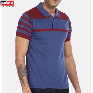 INDEX Men's <b>Blue</b> Maroon Striped Short Sleeve <b>Polo</b> <b>Shirt</b> Casual Regular Fit Knitted Fabric Button Design - Product Image 1