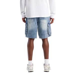 Shorts cargo mi-longs en jean délavé bleu clair pour homme, décontractés, longueur genou, en coton, avec poches utilitaires, séchage rapide, respirants, coupe décontractée, pour l'été - Product Image 2