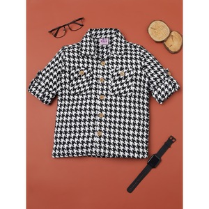 Casual Boys Micro-<b>Checked</b> Cotton <b>Shirt</b> in <b>Black</b> & <b>White</b> - Product Image 4