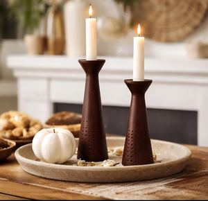 Juego de Portavelas Cónicos de Madera Oscura, Candelabros Altos y Delgados Hechos a Mano para Decoración del Hogar y Comedor - Product Image 6